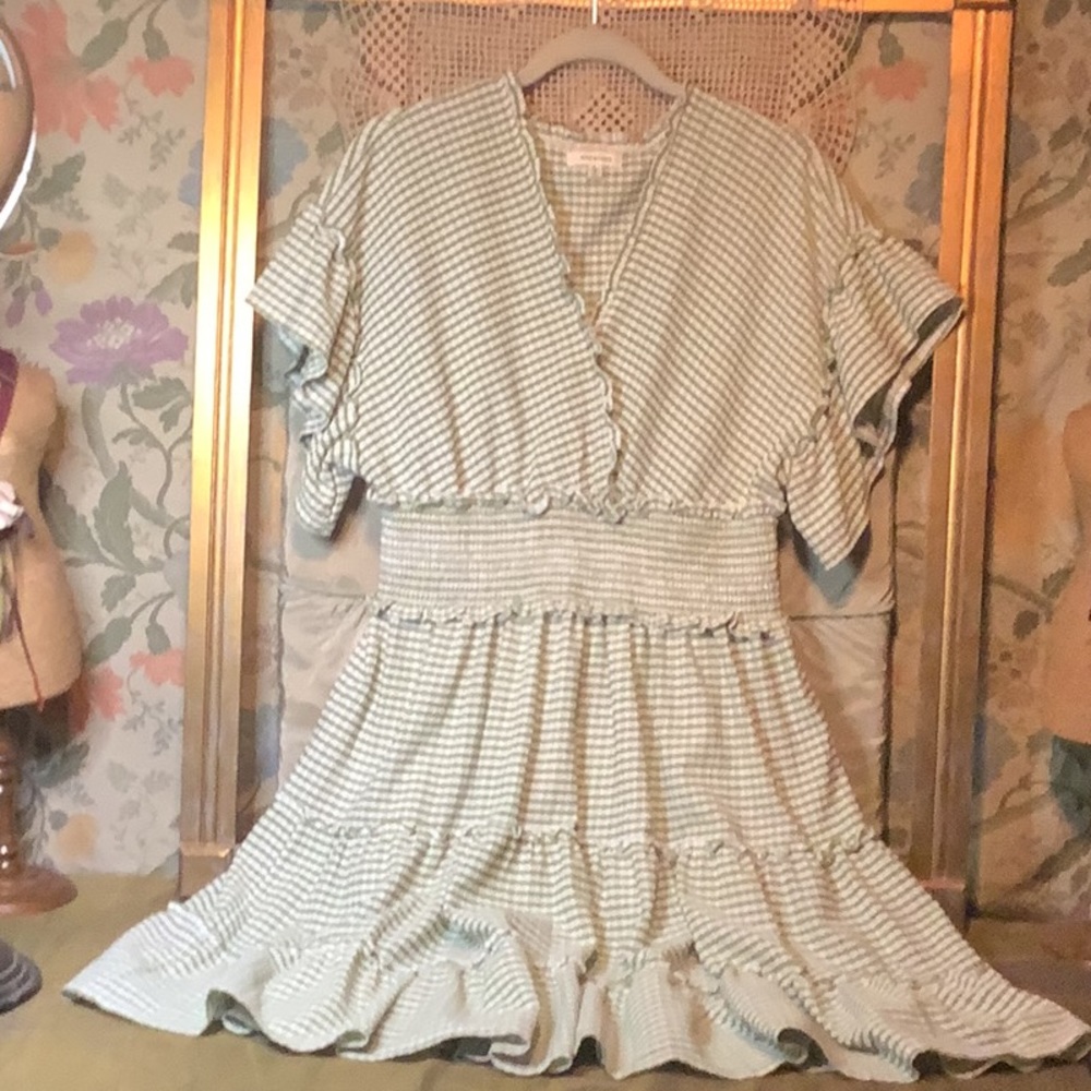 Max Studio green and white mini cotton summer frock